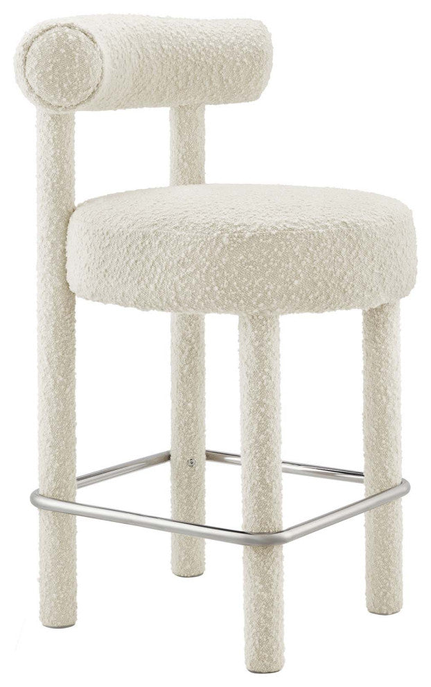 Toulouse Boucle Fabric Counter Stool - Set of 2 - Ivory Silver