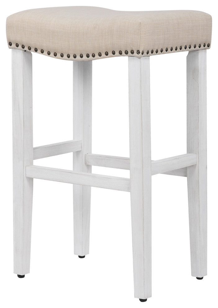WestinTrends 2PC 29" Upholstered Saddle Seat Bar Height Stool Set, Accent Chair, Beige