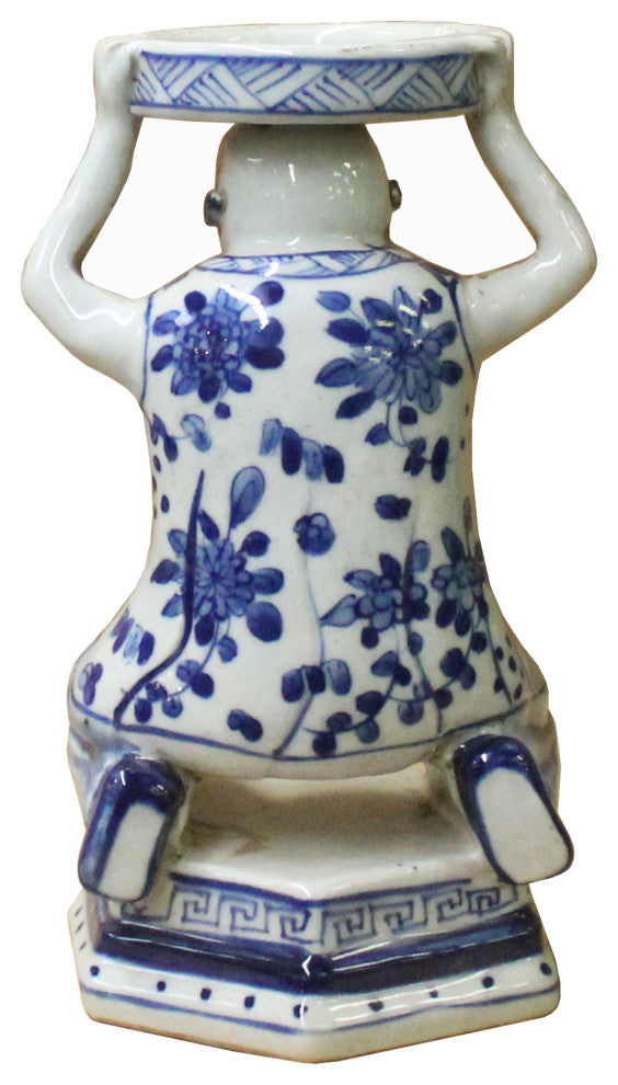 Oriental Vintage Ceramic Blue White Man Holding Dish Figure Hws1118
