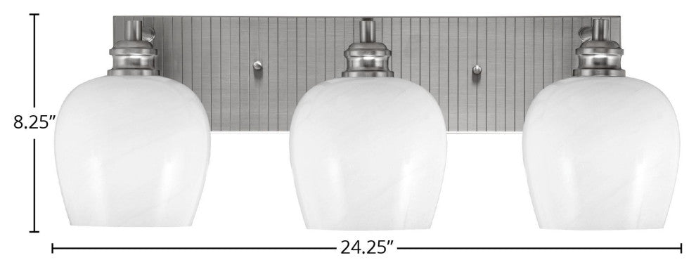 Edge 3-Light Bath Bar, Brushed Nickel Finish, 6" White Marble Glass