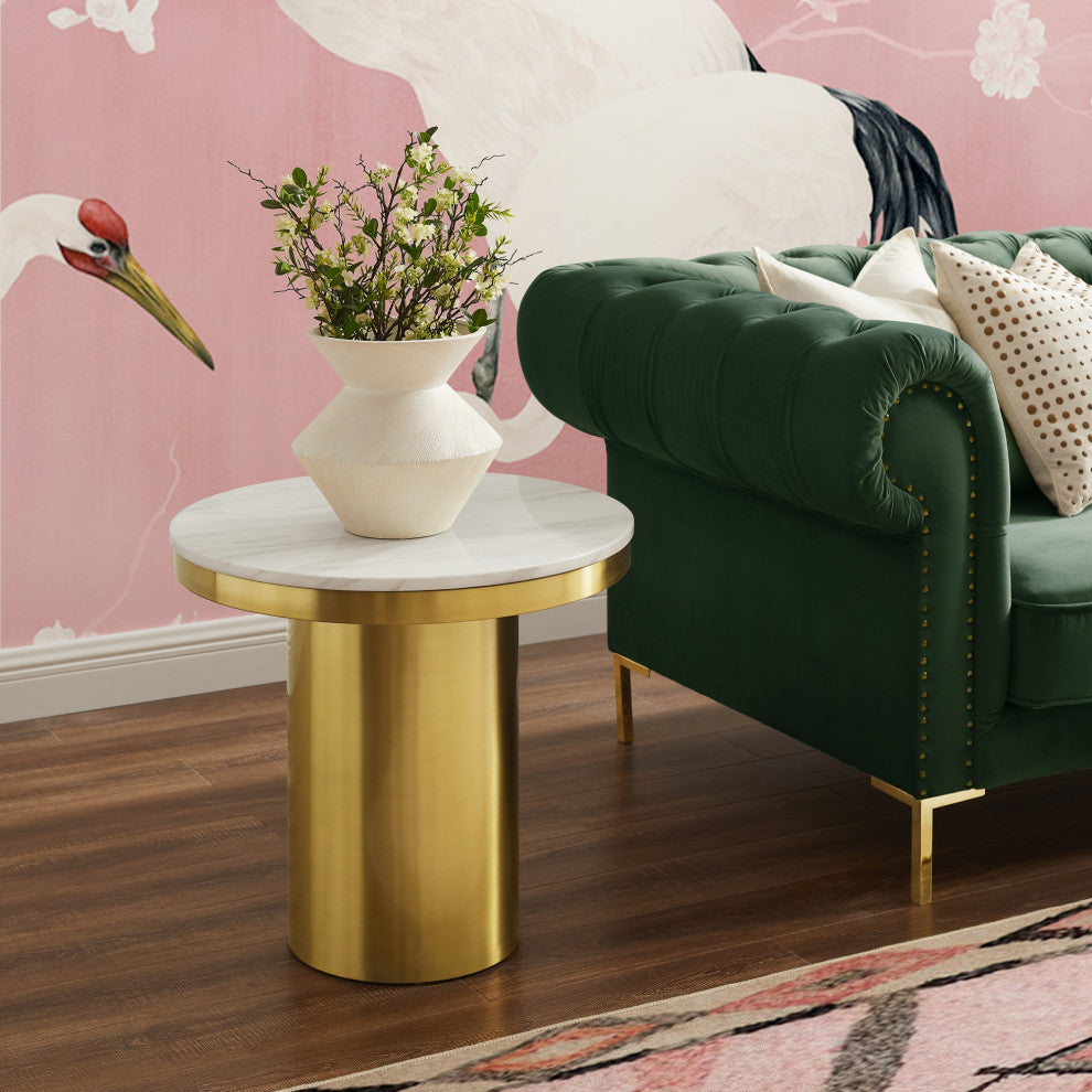 Inspired Home Sinai End Table- White/Gold, 23.7Lx23.7Wx21.9H
