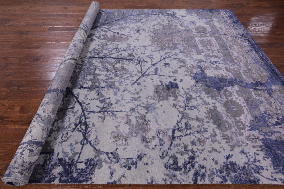 Modern Tree Of Life Design Hand-Knotted Wool and Silk Rug 8' 0" X 10' 1"- Q7227