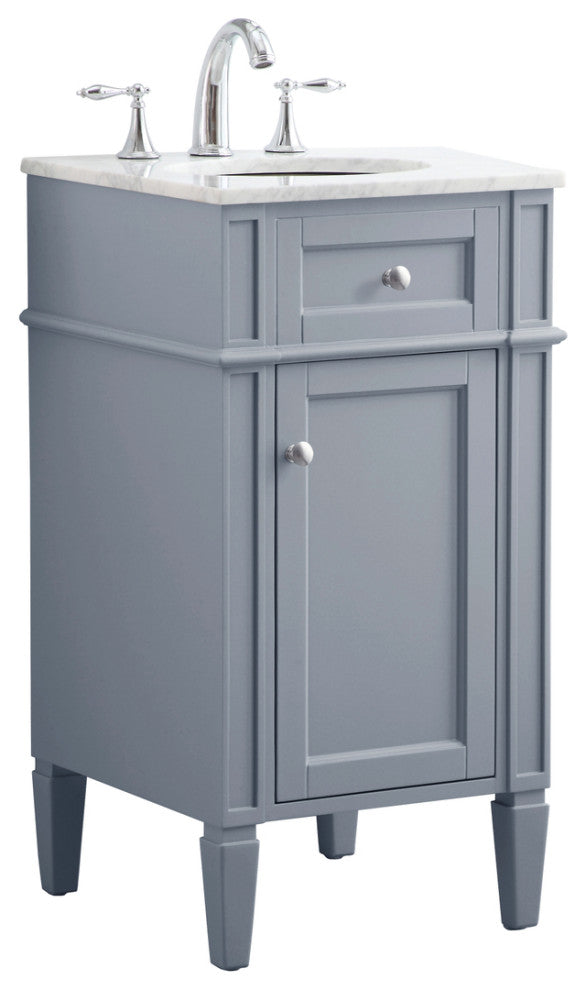 Home Living Vanity with Carrara White Marble Countertop, Gray, 18", Single Sink