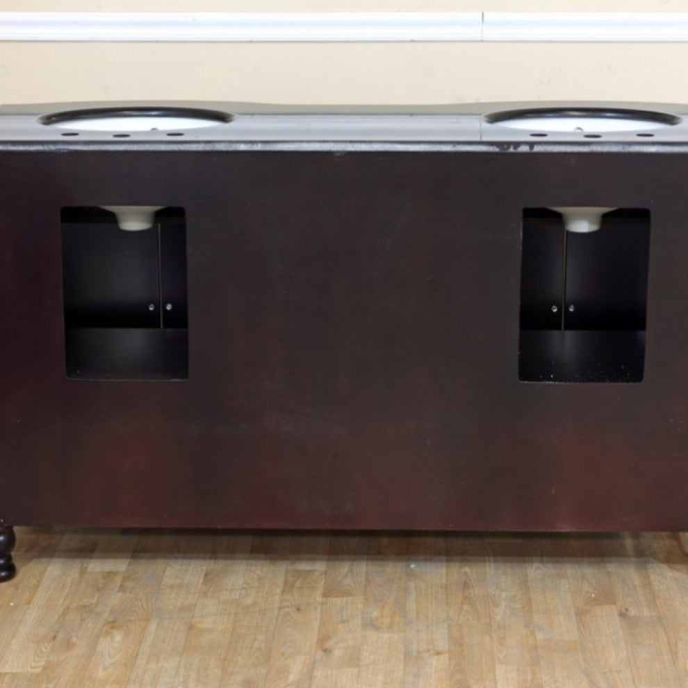 62" Double Sink Vanity-Dark Mahogany-Black  Galaxy