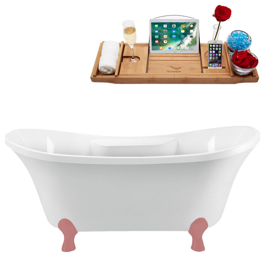 68" Streamline N903PNK-BGL Clawfoot Tub and Tray With Internal Drain