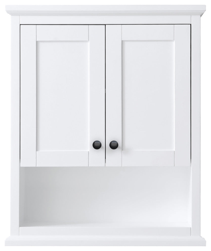 Avery Over-the-Toilet Wall-Mounted Storage Cabinet, White With Black Trim