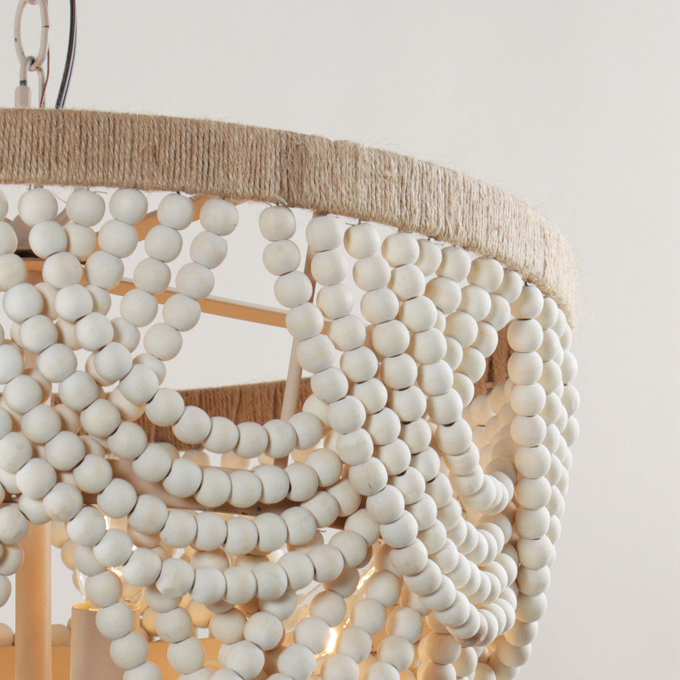 4-Light Farmhouse Wood Beaded Chandelier Candle Style