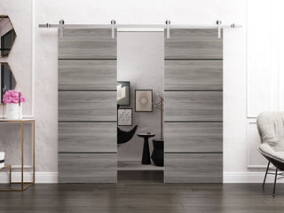 Bypass Doors 36 x 84 | Planum 0015 Ginger Ash with  | Sturdy Rails