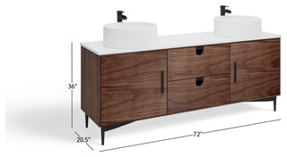 Newton Bath Vanity, Walnut, 72", Double Sink, Freestanding
