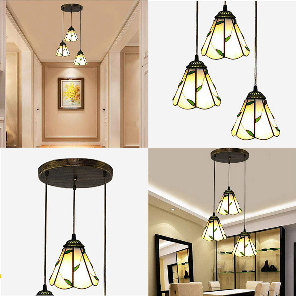 3 Lights tiffany pendant light Vintage green pendant light 10 Inch stained glass