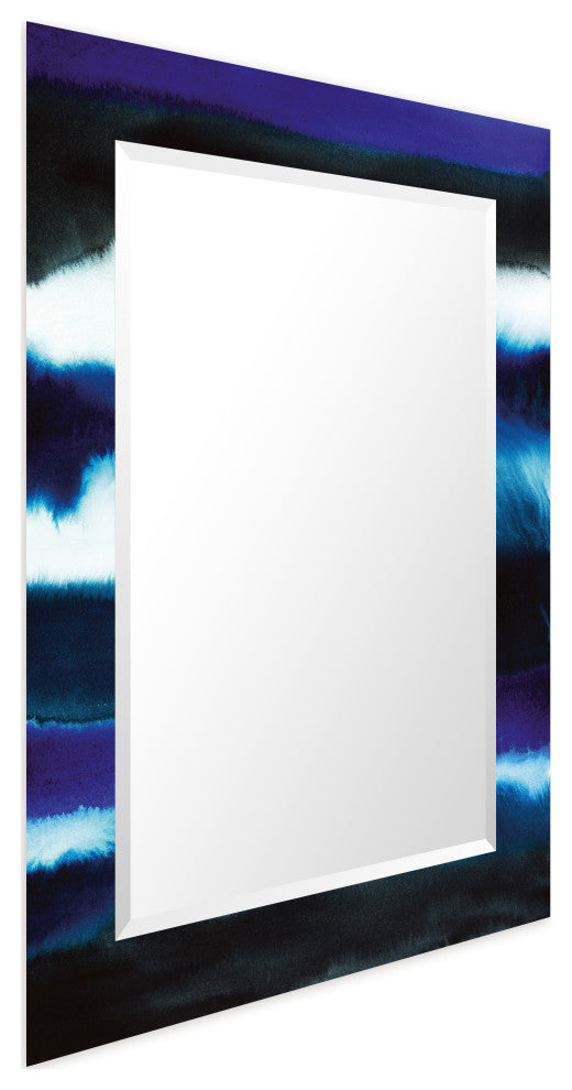 "Run Off" Beveled Mirror on Printed Abstarct Tempered Art Glass, 40x30"