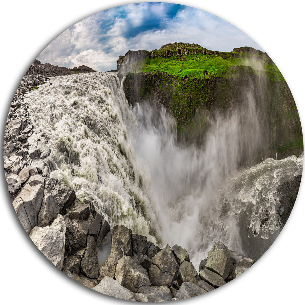 Dettifoss Waterfall Iceland Panorama, Landscape Round Wall Art, 38"