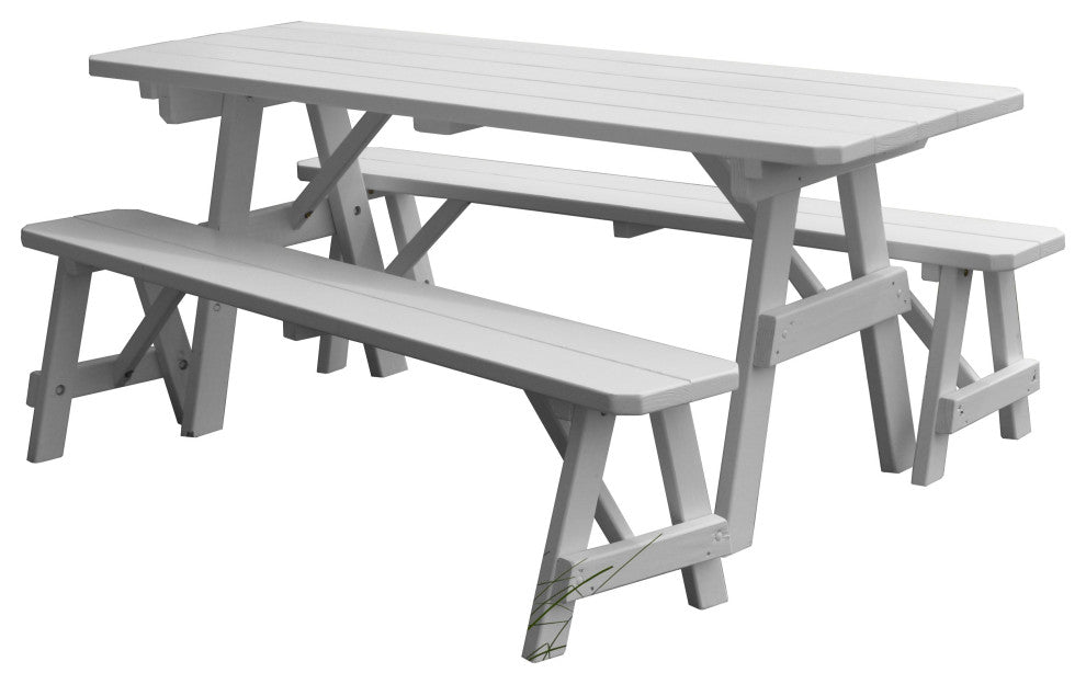 Pine Traditional Table With 2 Benches, White, 5 Foot, 2 Benches