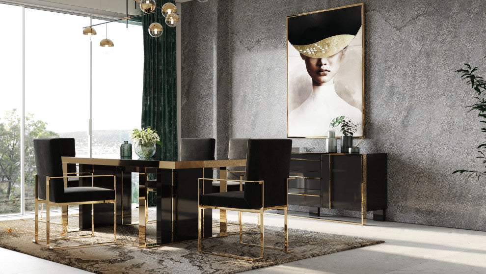 Modrest Trea Modern Black Velvet and Rosegold Dining Chair