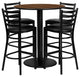 36'' Round Walnut Dining Laminate Table Set, 4 Ladder Back Metal Barstools