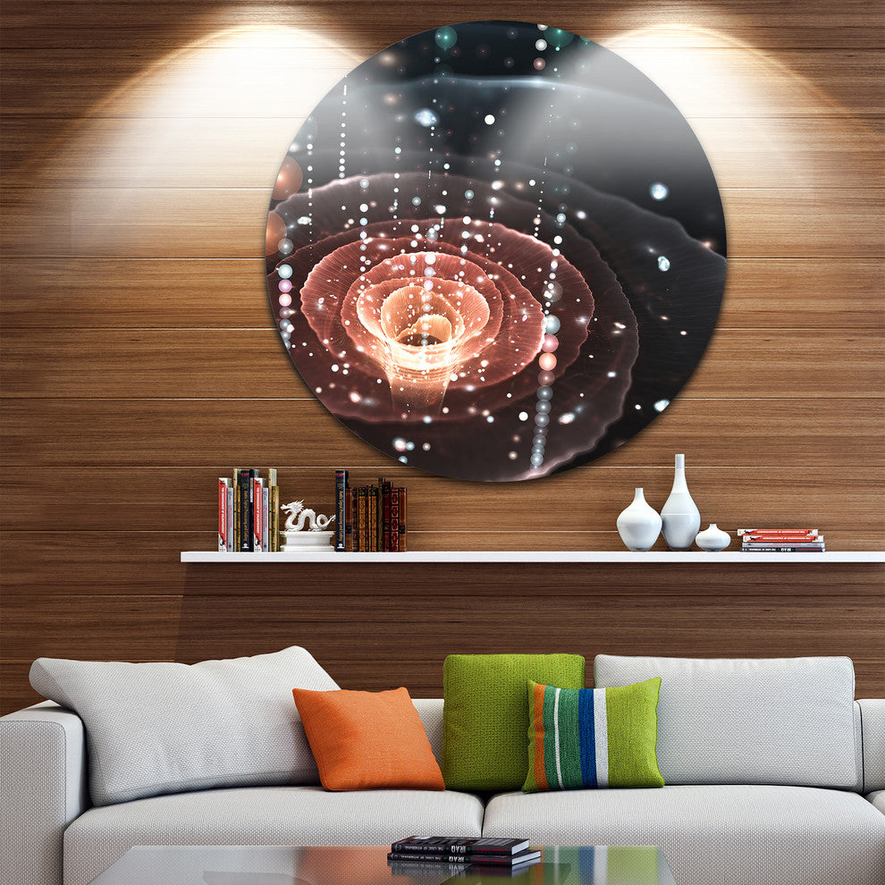 Flowers With Rain Droplets, Floral Digital Art Disc Metal Wall Art, 23"