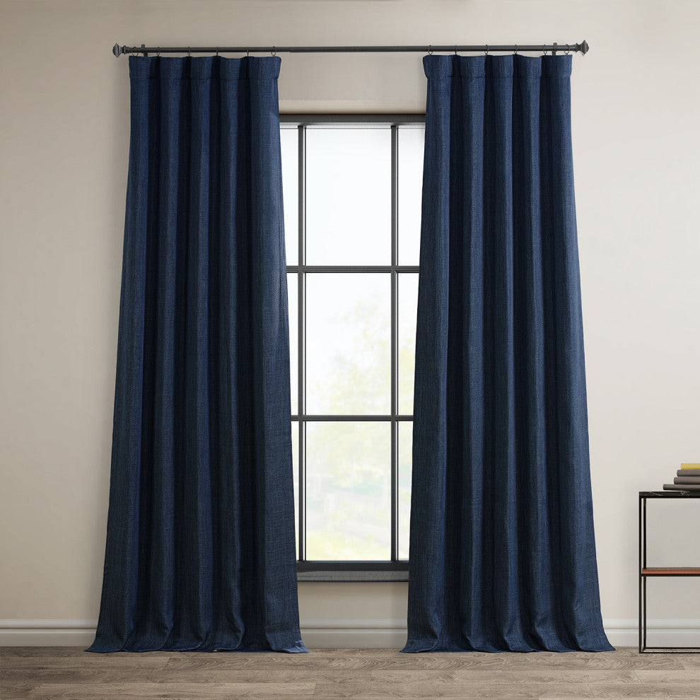 Faux Linen Darkening Curtain Single Panel, Indigo, 50"x120"