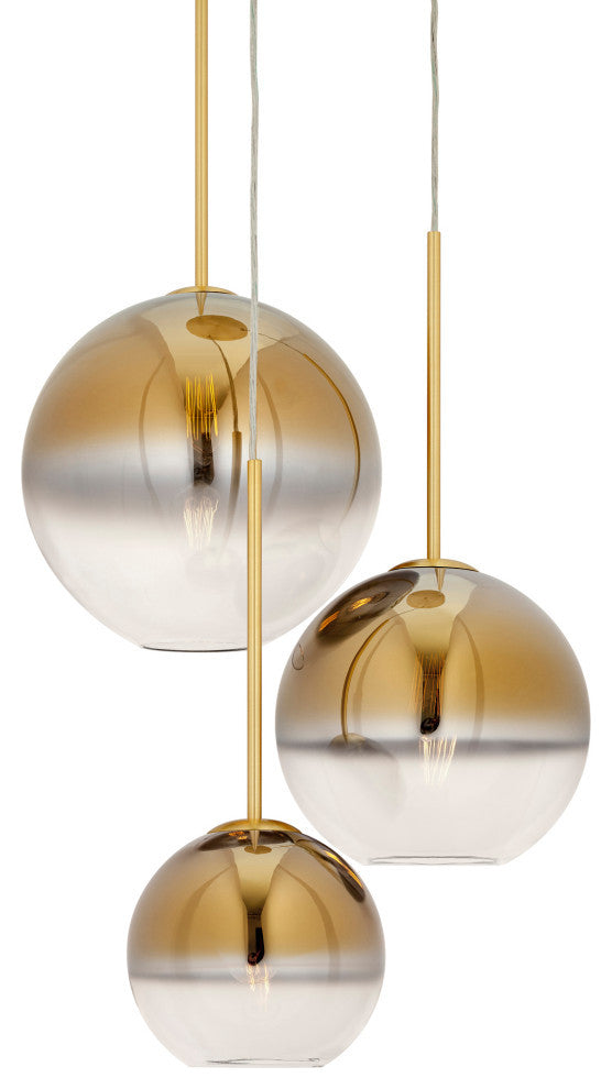 3-Light Ombre Glass Pendant, Soft Gold