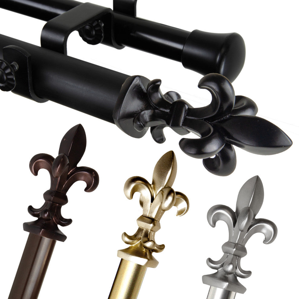 Silas 1" Diameter Double Curtain Rod, Bronze, 160-240"