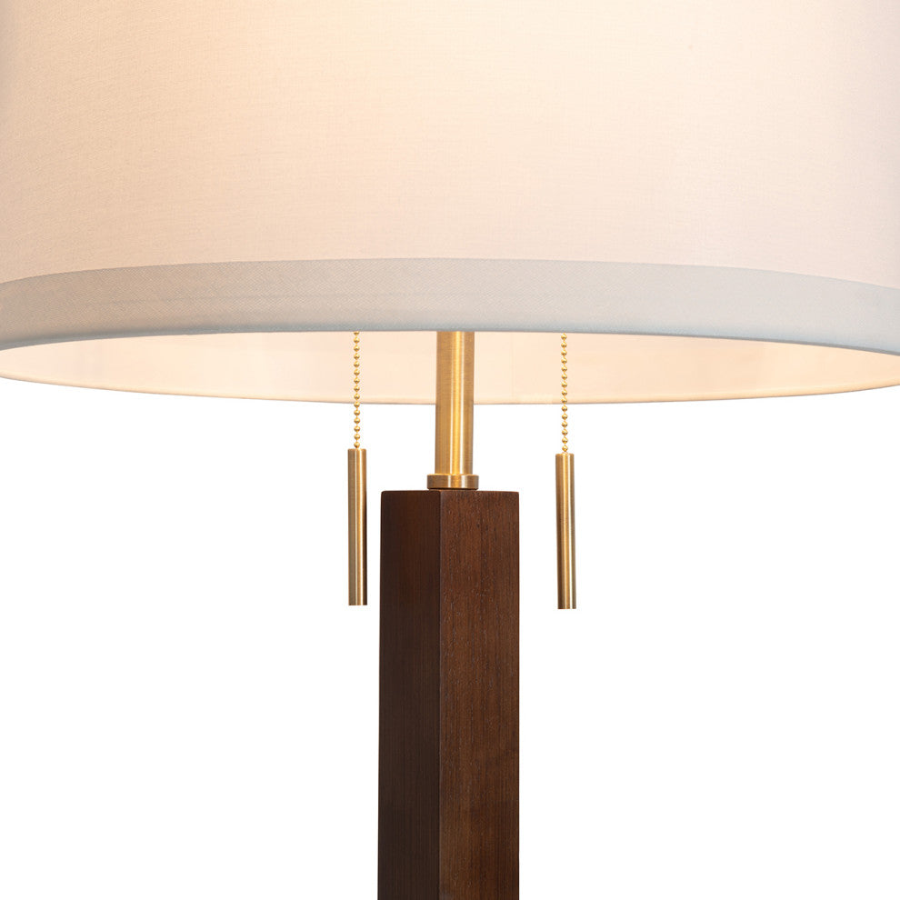 Swiss Cross Floor Lamp -Dark Walnut Wood Finish, Weather Brass, White Line Shade