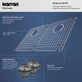 Karran 32" Undermount Double Equal Bowl Stainless Steel Kitchen Sink Kit