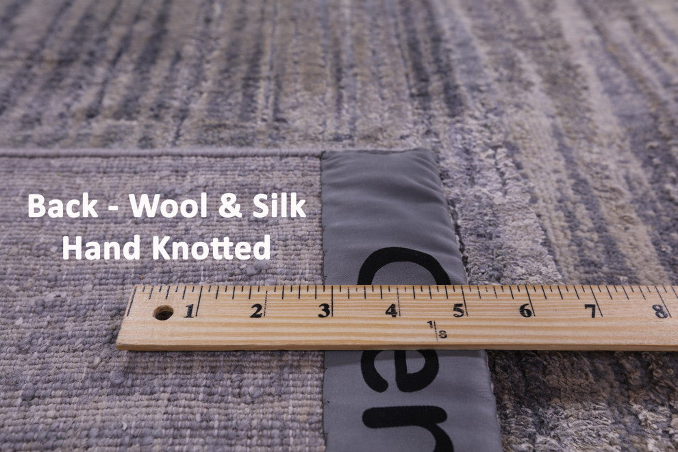 Abstract Wool and Silk Hand Knotted Rug 8' 11" X 11' 11" Q9043