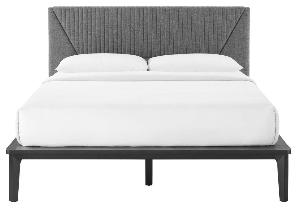 Dakota Upholstered Queen Platform Bed, Black Gray