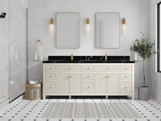 Sonoma 84" Double Sink Bath Vanity in Alabaster, 2" Calacatta Black