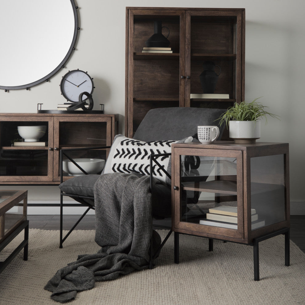 Arelius 20Lx18Wx26H Medium Brown Wood With Black Metal Frame End/Side Table