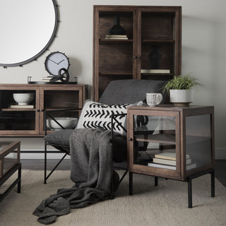 Arelius 20Lx18Wx26H Medium Brown Wood With Black Metal Frame End/Side Table