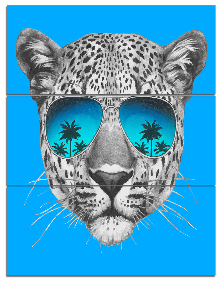 Leopard with Mirror Sunglasses, Animal Triptych Canvas Print, 28x36, 3 Panels