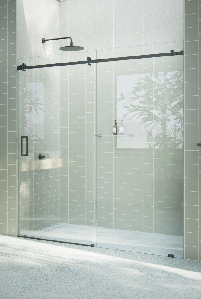 68-72"x78" Frameless Sliding Shower Door With Square Hardware, Matte Black