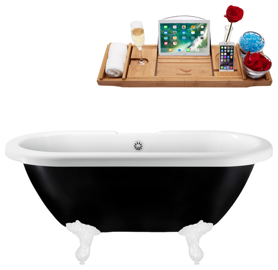 59" Streamline N1120WH-WH Clawfoot Tub and Tray With External Drain