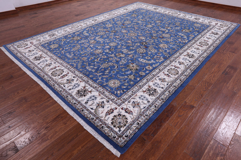 9' 1" X 12' 3" Persian Nain Hand-Knotted Wool and Silk Rug Q11612