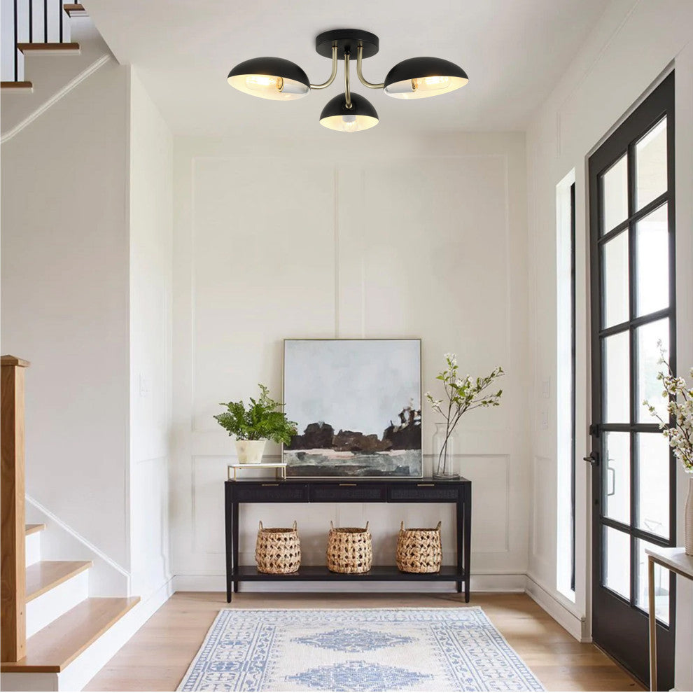 Farmhouse Matte Black 3-Light Semi Flush Mount Ceiling Light Fixture
