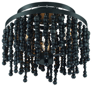 Poppy 3 Light Ceiling Mount in Matte Black with Black Wood Beads