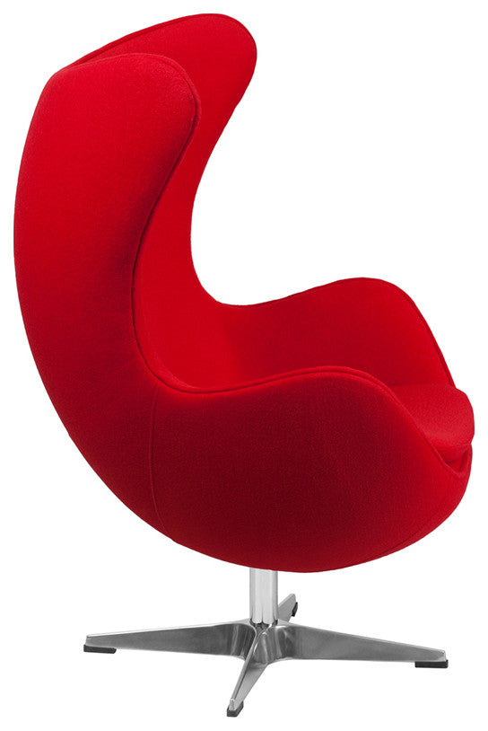Red Wool Fabric Egg Chair With Tilt-Lock Mechanism