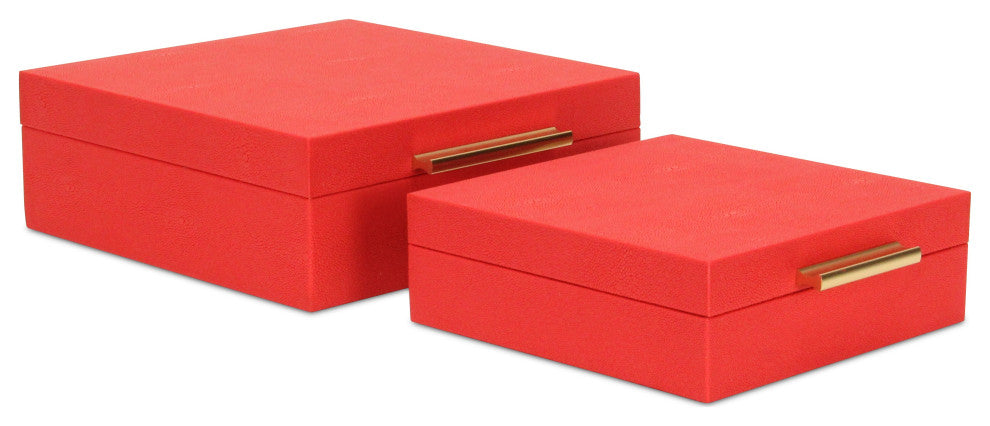 Lusan Square Decorative Box Set, Red Faux Shagreen