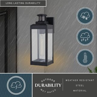 Kinzie Black Motion Sensor Dusk to Dawn Outdoor Wall Light Fixture Clear Glass, 5"wx13.75"hx6"d