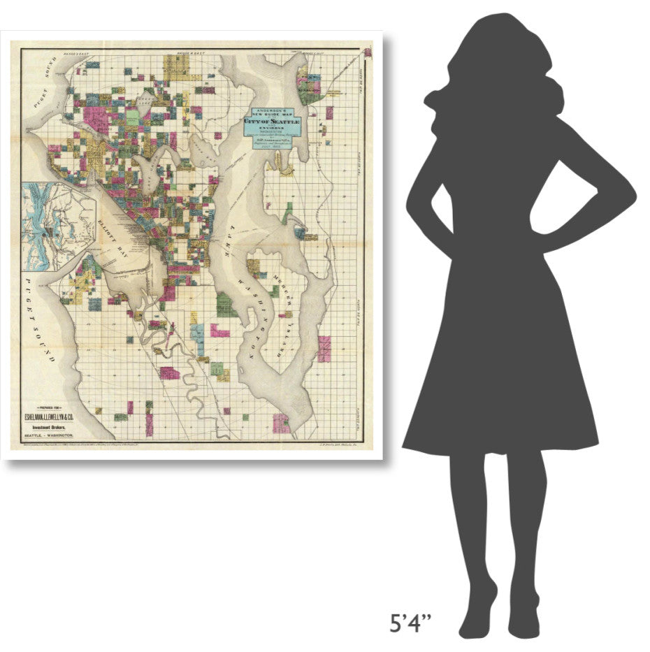"City of Seattle and Environs, 1890" Print by O.P. Anderson, 41"x46"