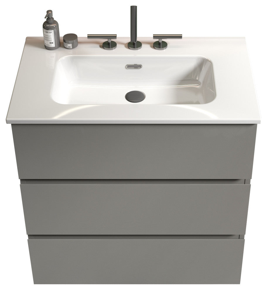 Freestanding Bathroom Vanity Set with White Ceramic Sink Basin, Gray, 30"