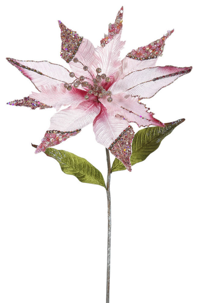 Vickerman Of161409 26" Pink Velvet Poinsettia Christmas Pick, 3 Per Bag