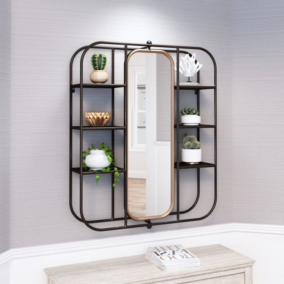 Frame Wall Mirror, Rectangular, Glass, Steel Metal, Gray, Bedroom Living