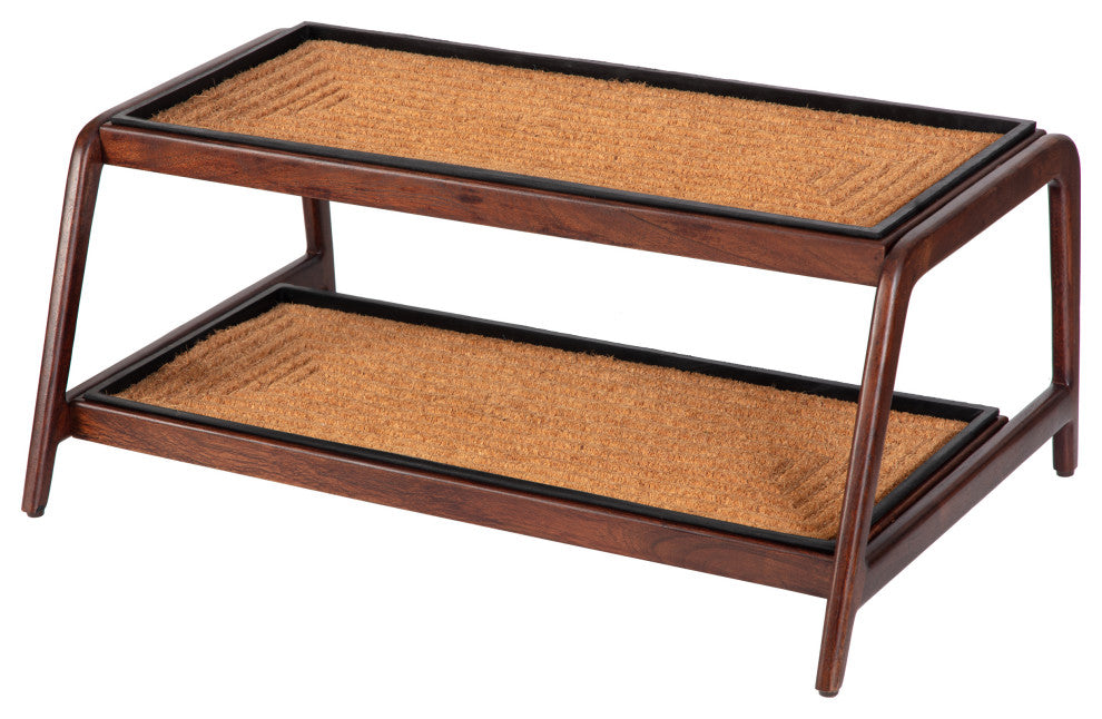 Double-Tier Brown Stand With 3-Pair Rubber Boot Trays Rectangle Ripple