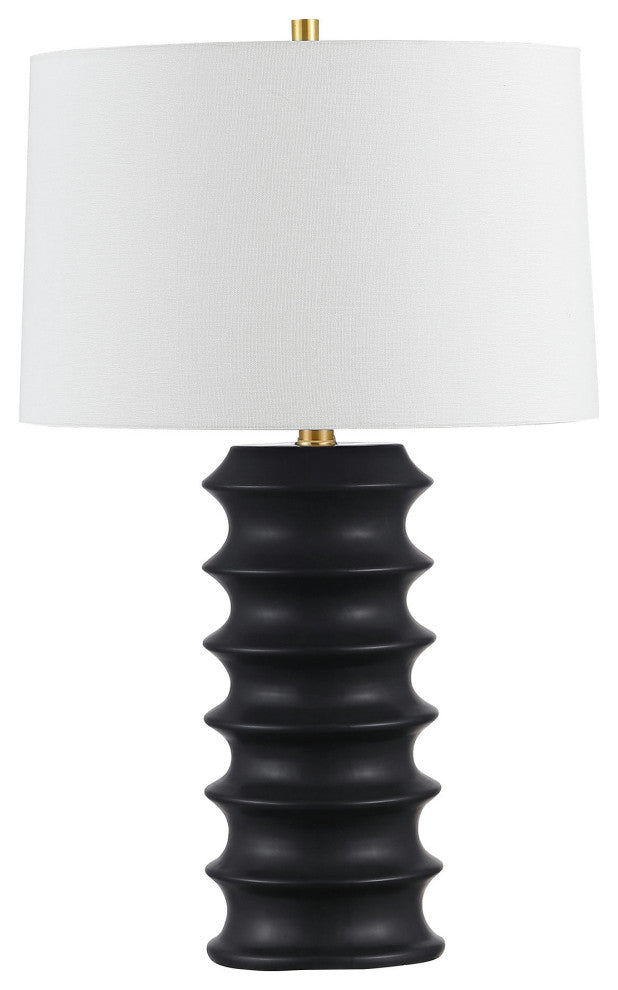 1 Light Incandescent Table Lamp, Matte Black with White Shade