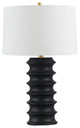1 Light Incandescent Table Lamp, Matte Black with White Shade