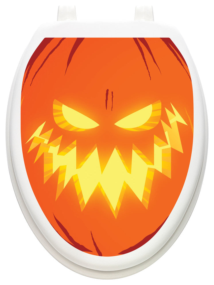 Jack-O-Lantern Toilet Tattoos Seat Cover, Vinyl Lid Decal, Halloween Bathroom , Elongated