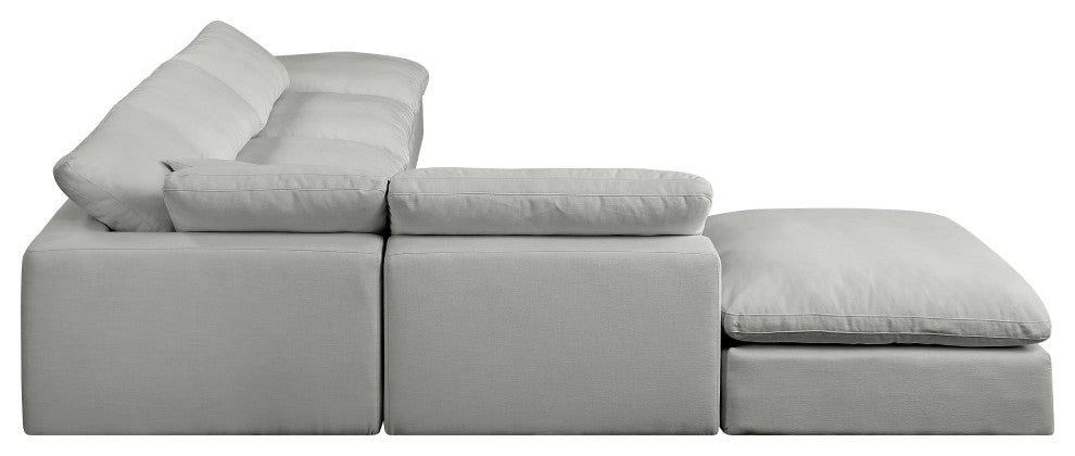 Comfy Upholstered L-Shaped Modular Sectional, Grey, 6-Piece: 3 Armless Chair, 1 Corner Chair, 2 Ottoman, Linen Textured Fabric