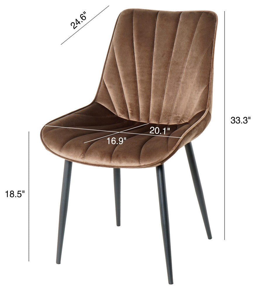 20 in.W Indoor Velvet 4 Dining Chairs with Cushions and Coated Legs, Brown