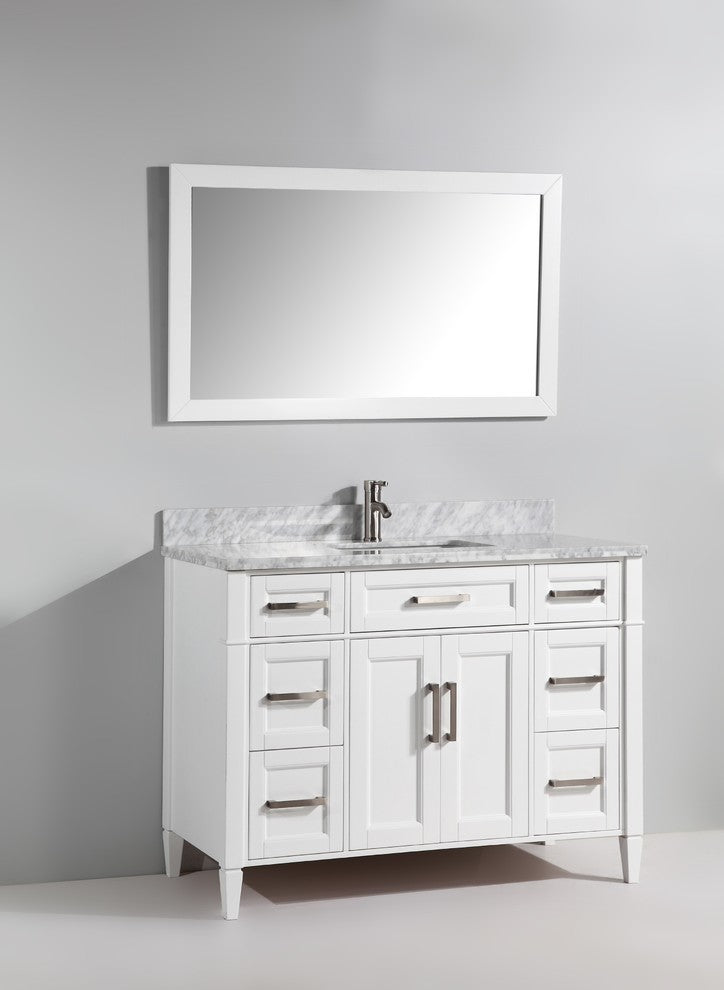 Vanity Set With Carrara Marble Top, 48", White, Led Touch-Switch Mirror